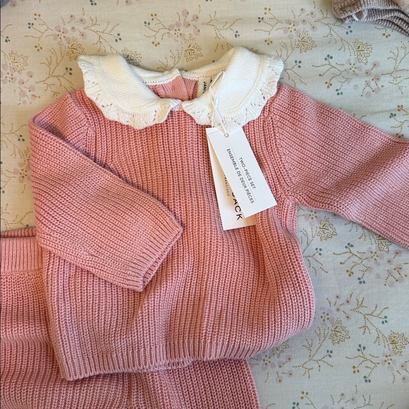 Janie and Jack Pink Knit Outfit with White Trim - Picture 2 of 6